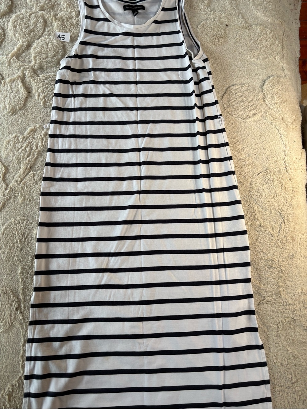 Banana Republic White and Black Striped Sleeveless Maxi Dress